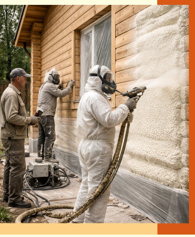 Утепление дома из бруса ППУ в асбесте от 3891 руб/м2 под ключ | ТепломастерСбс