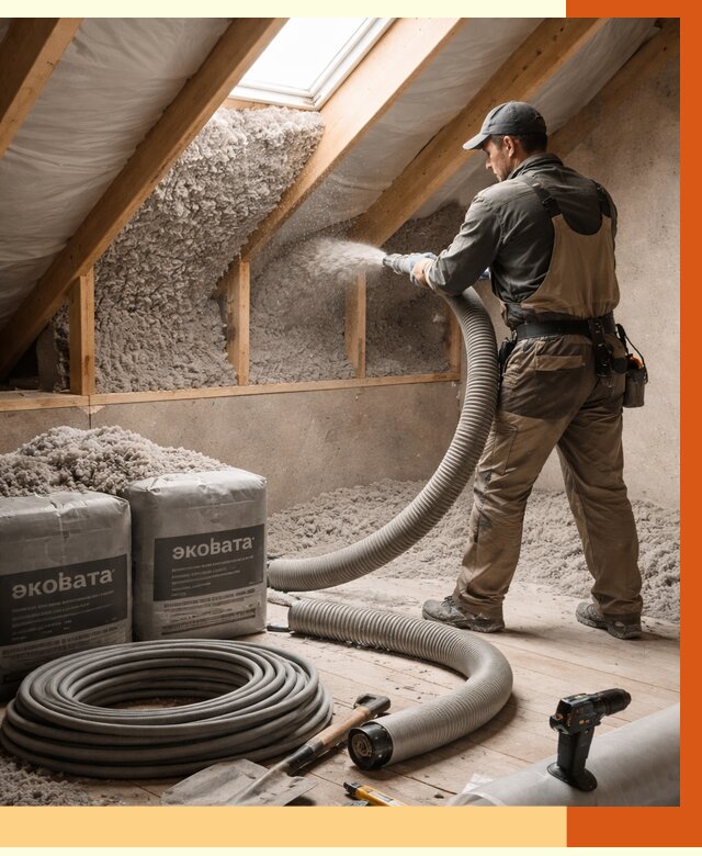 Утепление мансарды эковатой в асбесте от 2224 руб/м2 — монтаж, задувка, цена | ТепломастерСбс