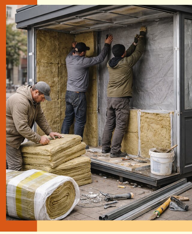 Утепление павильона шаурмы под ключ в асбесте