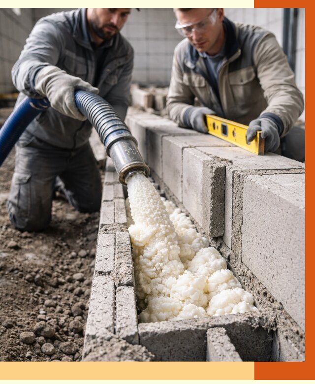 Заполнение колодцевой кладки ППУ в асбесте от 4245 руб. за м2 | ТепломастерСбс