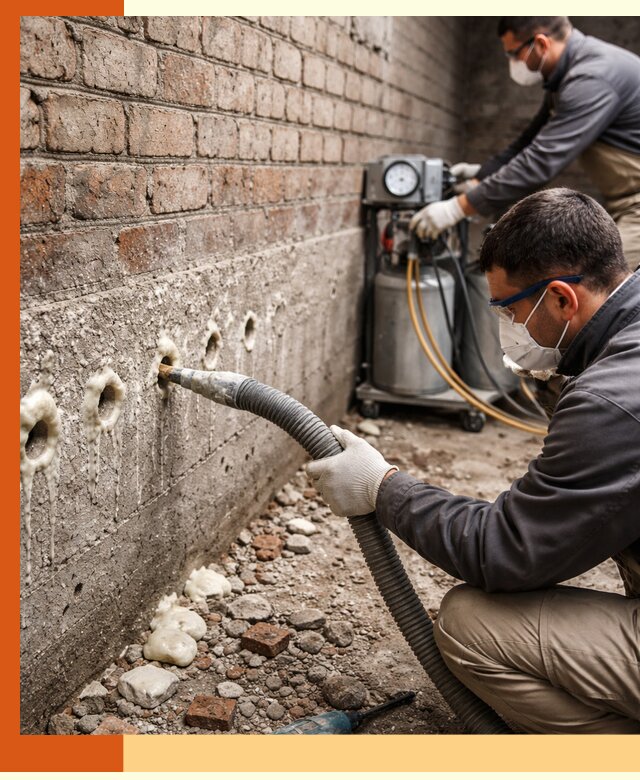 Заполнение колодцевой кладки ППУ в асбесте быстро и герметично