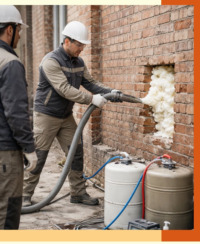 Заливка ППУ в пустоты кирпичной стены в асбесте от 2779 руб. | ТепломастерСбс