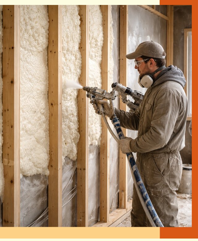 Утепление каркасной стены ППУ в асбесте от 4295 руб./м2 под ключ | ТепломастерСбс