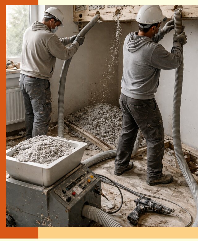 Заполнение пустот перекрытий пеной и наполнителями в асбесте