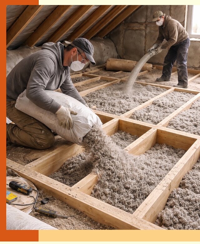 Заполнение полостей чердачного перекрытия в асбесте качественно и надёжно