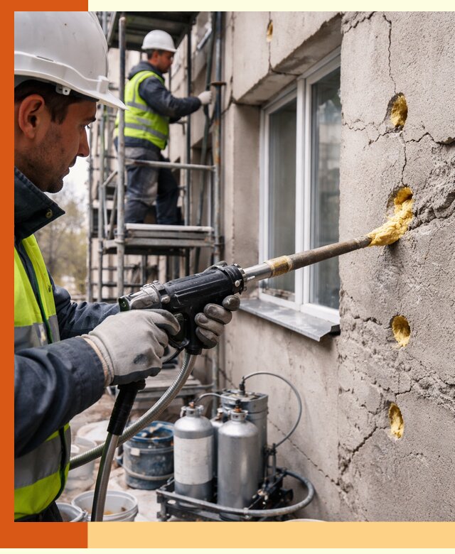 Заполнение пустот в фасаде и утепление стен в асбесте