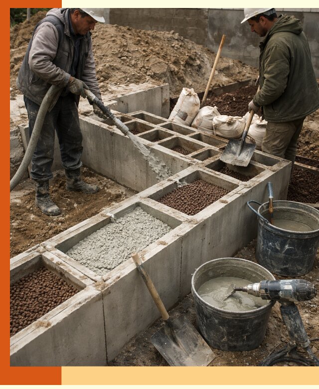 Заполнение полостей фундамента в асбесте герметичным утеплением и повышением прочности