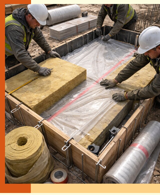 Теплоизоляция опалубки для строительства в асбесте