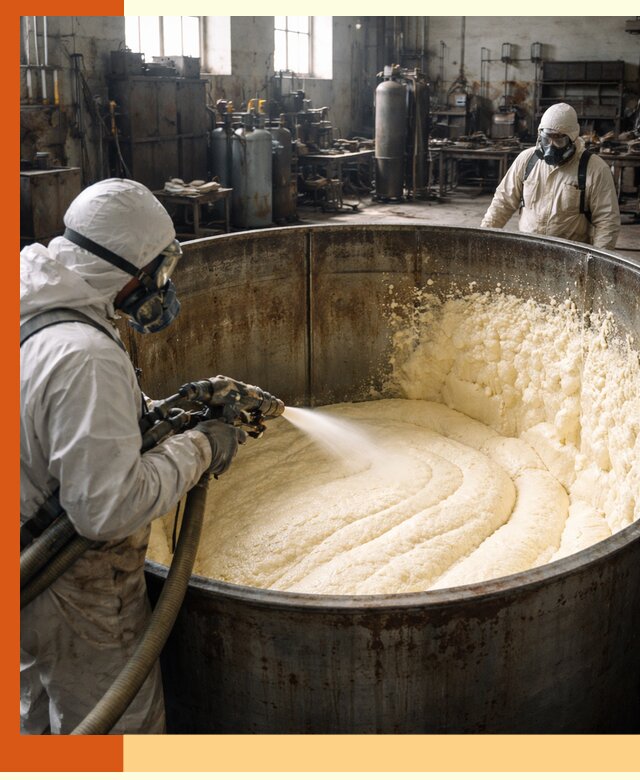 Заливка ппу в емкости с полной изоляцией и герметизацией в асбесте