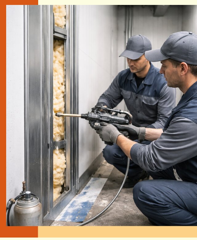 Заполнение пустот холодильных панелей в асбесте специализированной пеной