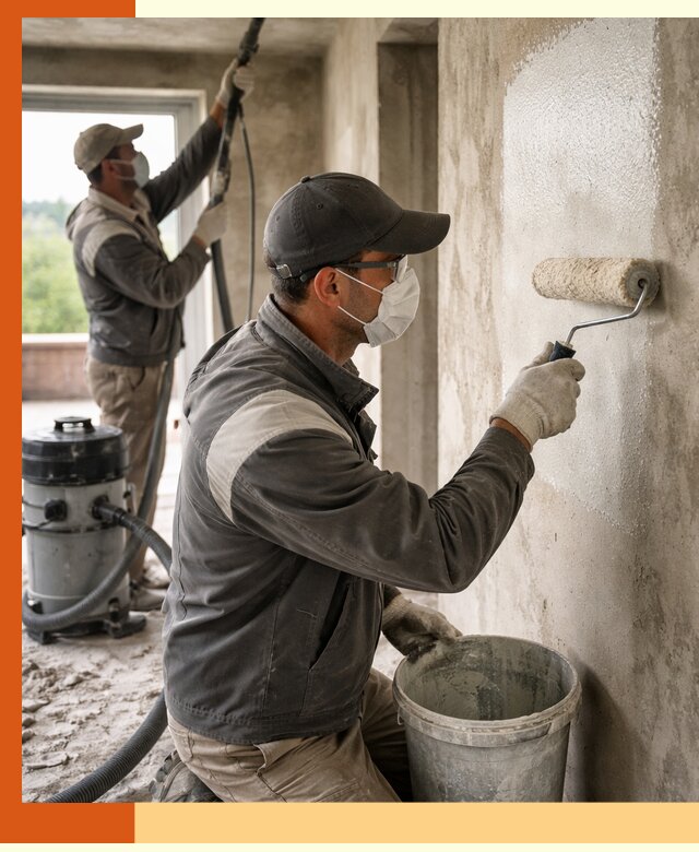 Подготовка поверхности под напыление утеплителя в асбесте