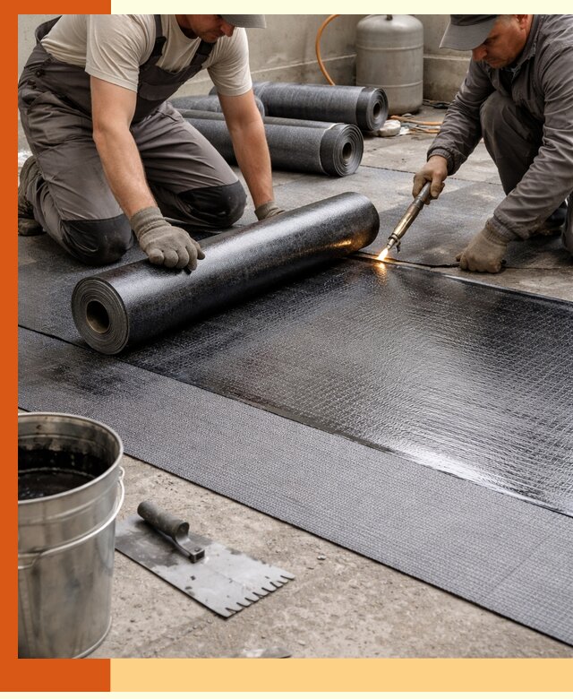 Монтаж гидроизоляционной мембраны в асбесте для зданий и конструкций
