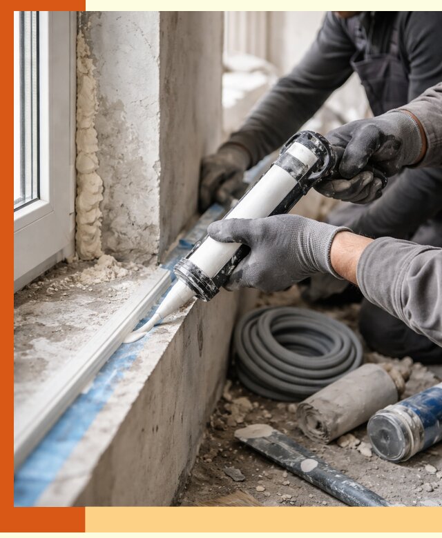 Герметизация стыков и примыканий зданий в асбесте