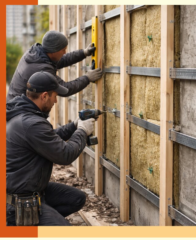 Монтаж обрешетки под утепление зданий и квартир в асбесте